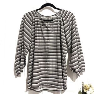 Tucker The Classic Blouse Gray Area in Silk Cotton Plaid Motif Striped Smock